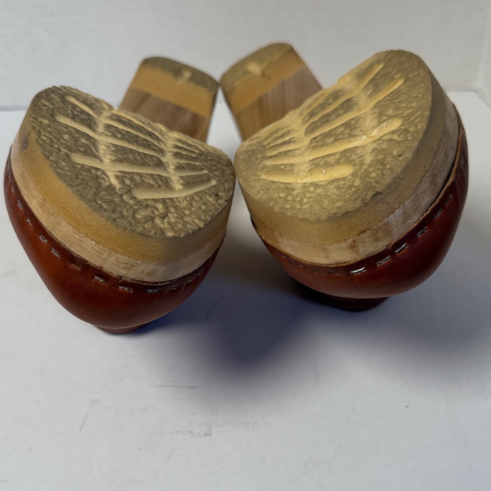 NO.6 STORE Old School Clog on High Heel in Bourbon Leather Wooden 3" Heel Size38 - Picture 9 of 14